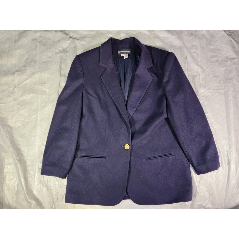 Sag Harbor Wool Navy Blue Long Sleeve Blazer Jacket Women's 16 Gold Vintage